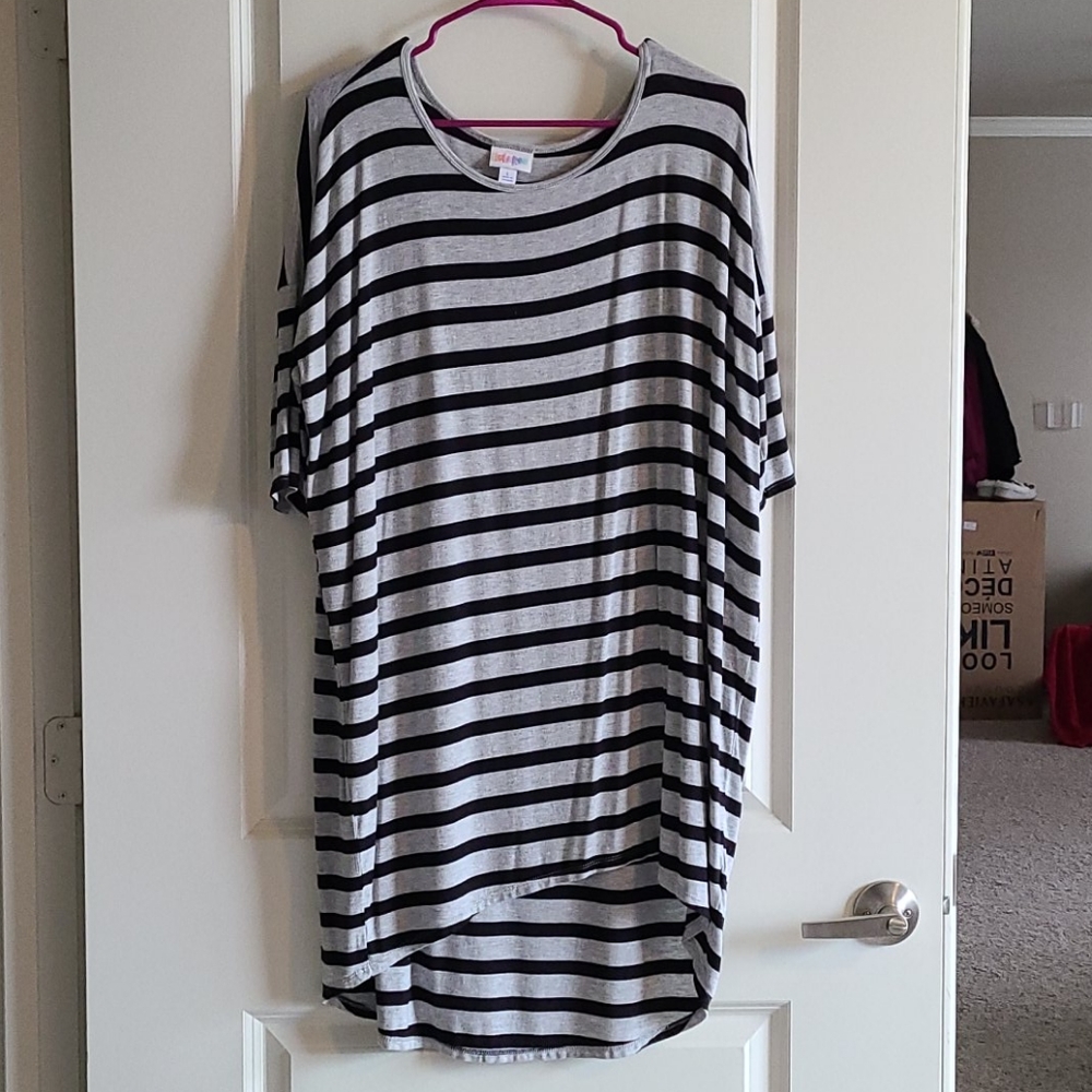 Lularoe Black and Gray Striped Tunic Dress